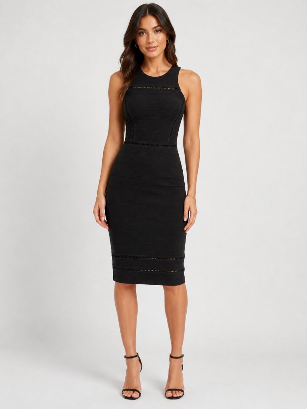 Black Bodycon Midi Dress Cutout Detail Racerback Sheath XS